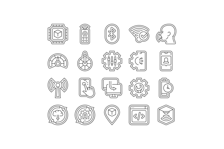 modern technology control product icons set vector