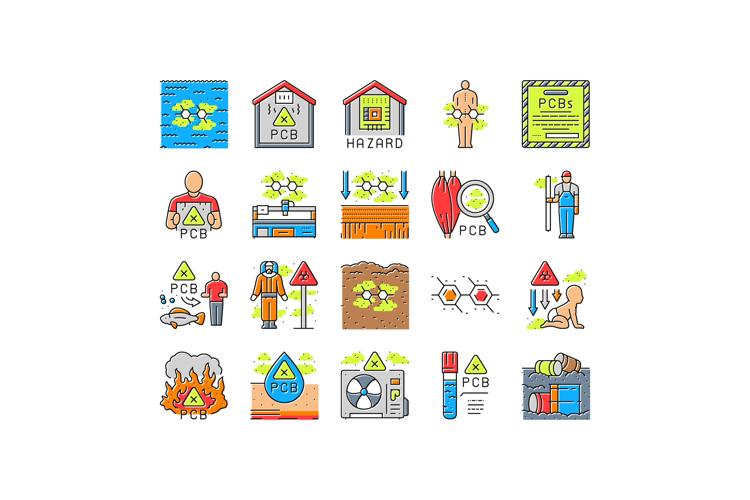 pcb pollution contamination icons set vector