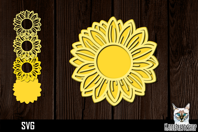 3d layered papercut Sunflower svg, multilayered flower svg
