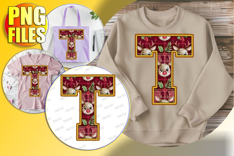 T Doodle Letter Style Sublimation Bright Christmas Vibe!