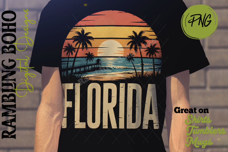 Florida Vintage Sunset Pier & Beach Wave
