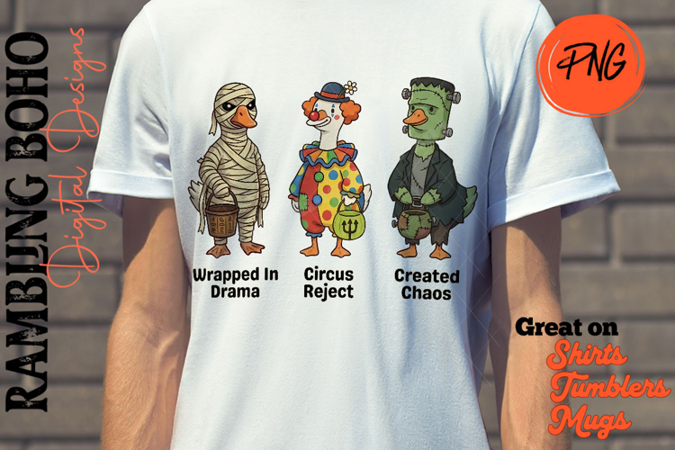 Halloween Geese in Costume Mummy Clown Frankenstein