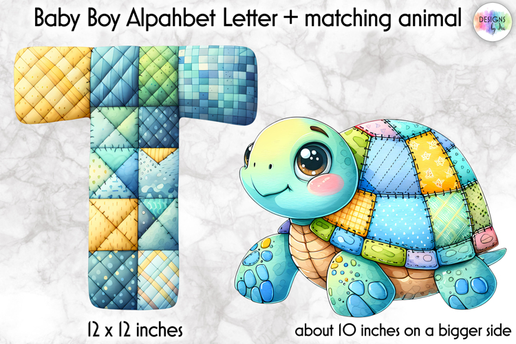 Cute Patchwork Baby Alphabet and Baby Animals PNG, Monogram