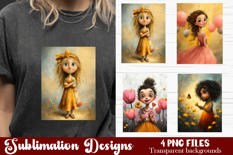 Trendy girl PNG , Retro 4 Designs Sublimation T-shirt