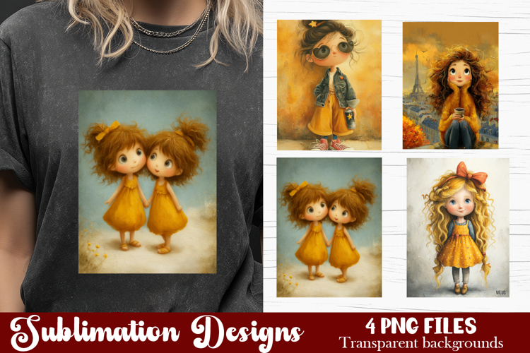 Trendy girl PNG , Retro 4 Designs Sublimation T-shirt
