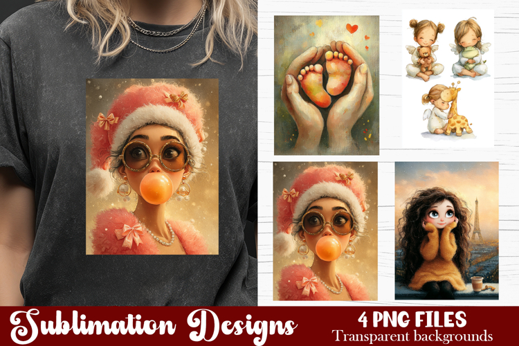Trendy girl PNG , Retro 4 Designs Sublimation T-shirt