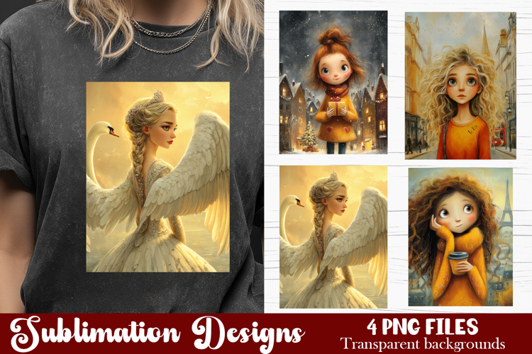 Trendy girl PNG , Retro 4 Designs Sublimation T-shirt