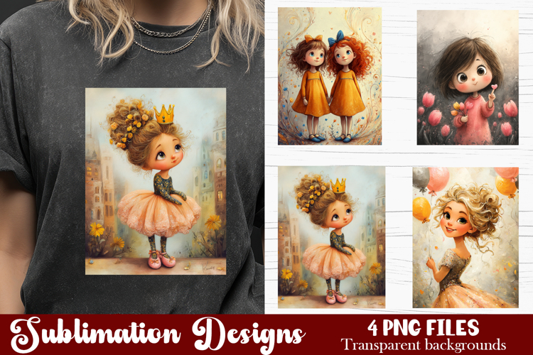 Trendy girl PNG , Retro 4 Designs Sublimation T-shirt