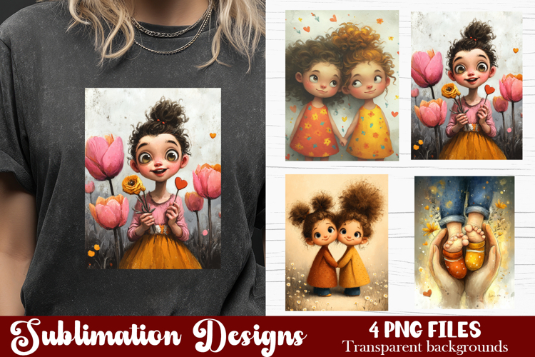 Trendy girl PNG , Retro 4 Designs Sublimation T-shirt