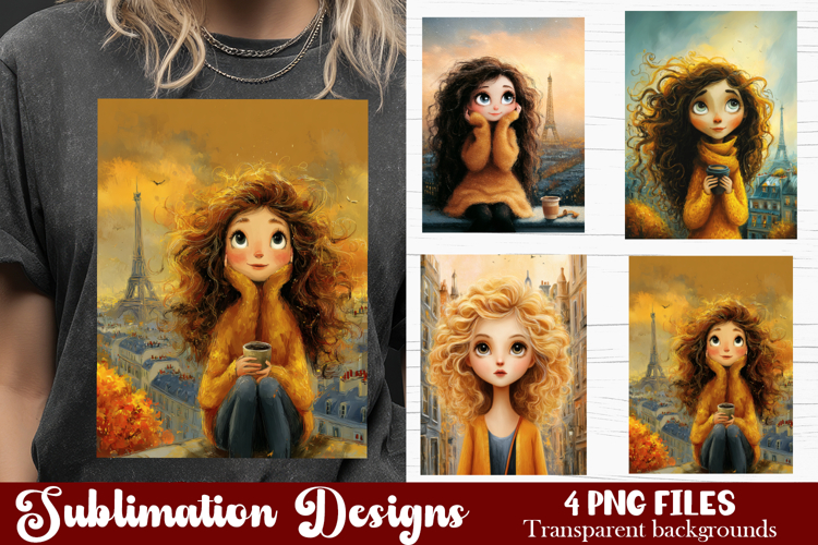 Trendy girl PNG , Retro 4 Designs Sublimation T-shirt