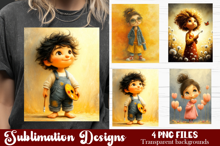 Trendy girl PNG , Retro 4 Designs Sublimation T-shirt