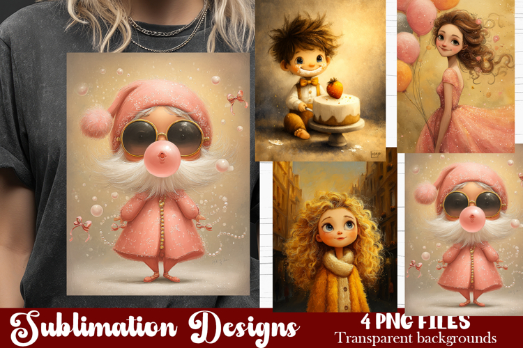 Trendy girl PNG , Retro 4 Designs Sublimation T-shirt