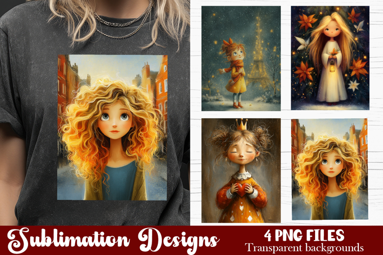 Trendy girl PNG , Retro 4 Designs Sublimation T-shirt