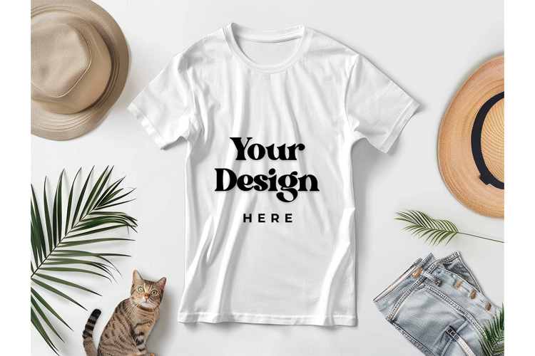 White T-shirt Mockups Bella and Canvas Top View Mockups_14