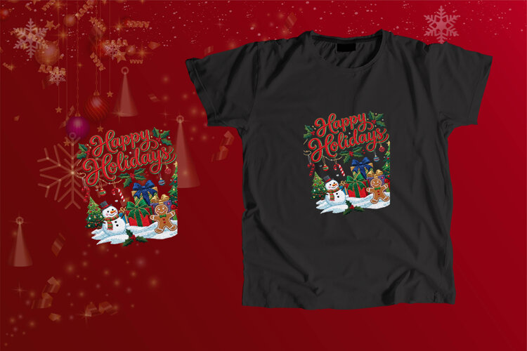Embroidered Happy Holidays Snowman Gingerbread PNG example image 1