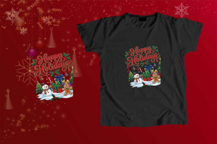 Embroidered Happy Holidays Snowman Gingerbread PNG