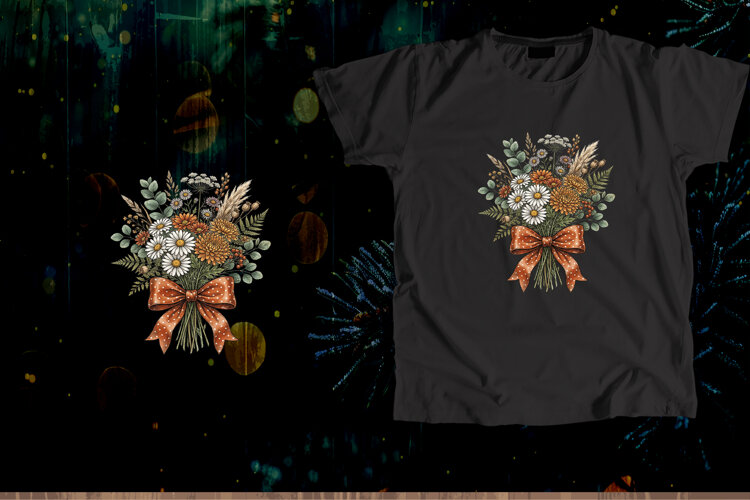 Vintage Botanical Fall Flower Bouquet Sublimation example image 1