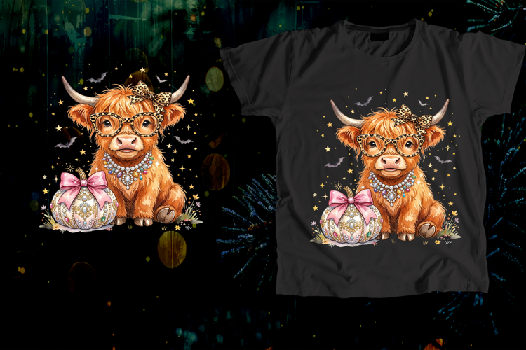 Highland Cow Leopard Glasses Pearls Halloween Art