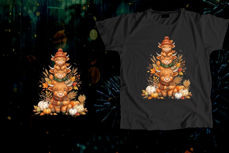 Stacked Highland Cows Fall Pumpkin Harvest Art