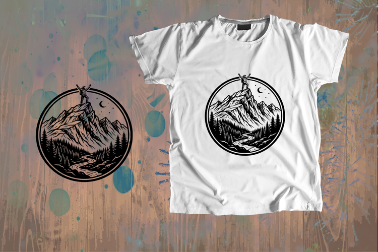 Summit Success Hiker Mountain Line Art