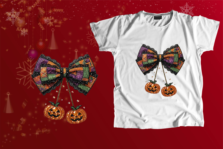 Coquette Halloween Bow Pumpkin Beaded Lace PNG