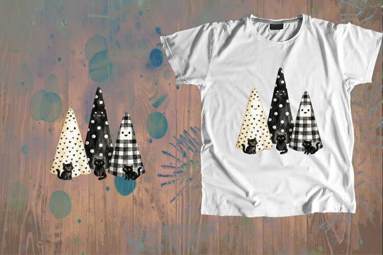 Spooky Cute Ghost Trees Black Cats Sublimation example image 1