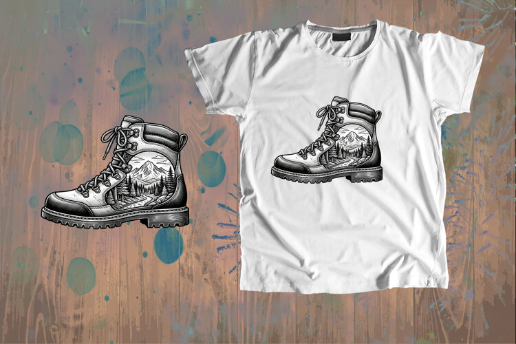 Mountain Landscape Hiking Boot Art example image 1