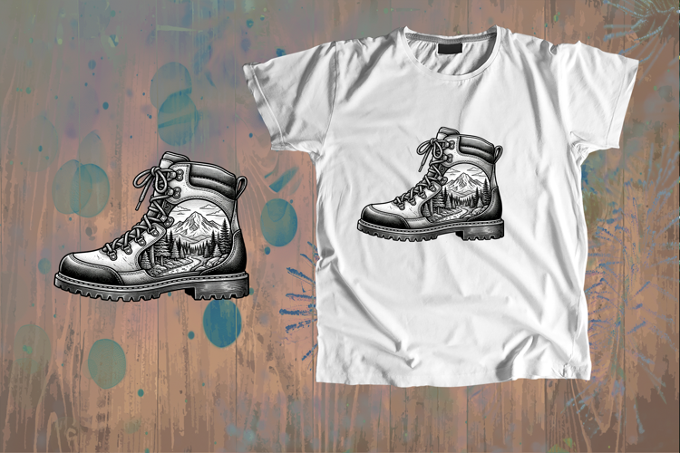 Mountain Landscape Hiking Boot Art