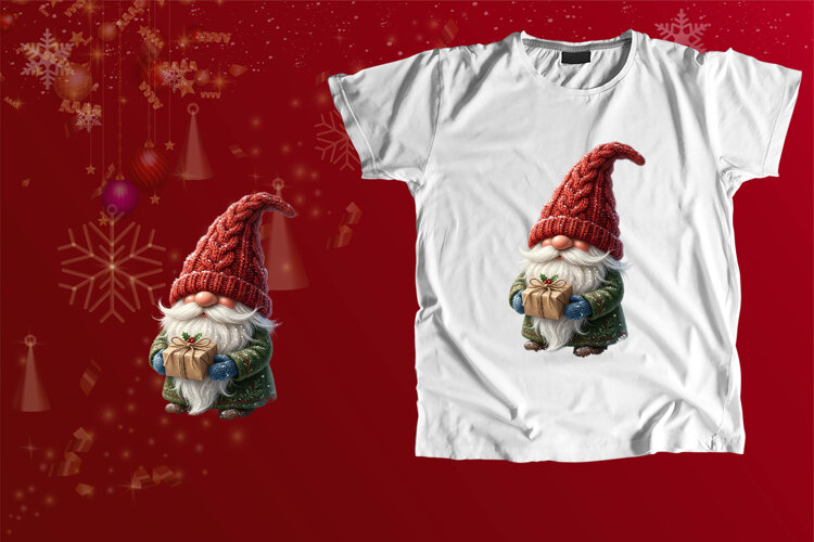 Cute Christmas Gnome Holding Gift PNG example image 1