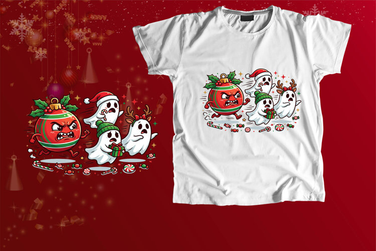 Angry Ornament Chasing Ghosts Christmas Sublimation Art example image 1