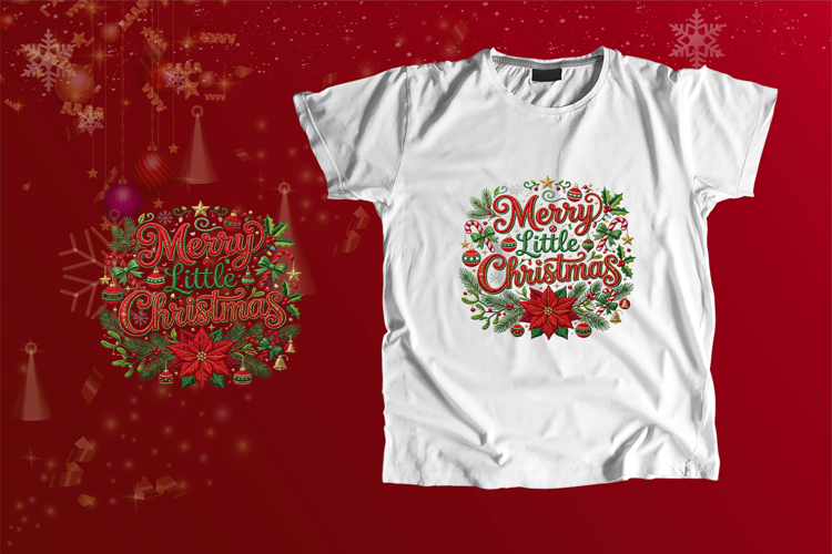 Embroidered Merry Little Christmas Poinsettia PNG