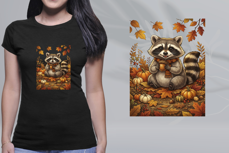 Cute Fall Raccoon Scarf Acorn Pumpkin Graphic PNG