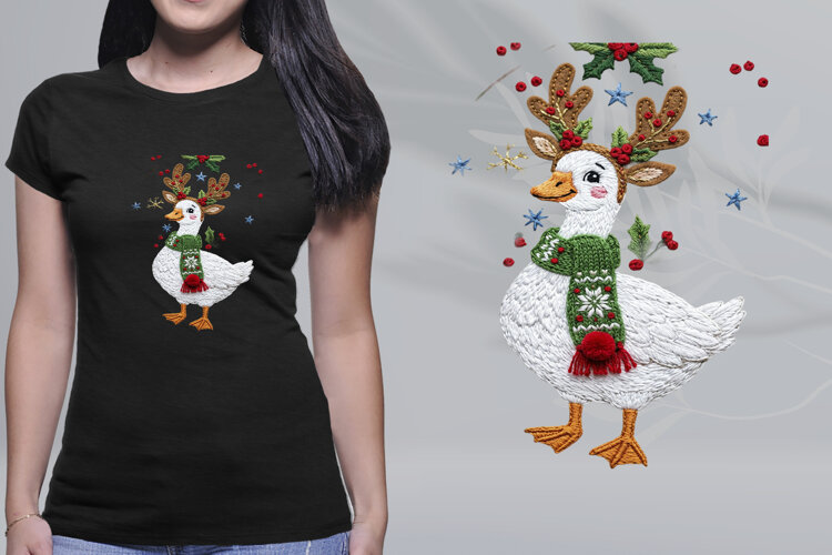 Embroidered Reindeer Goose Christmas Scarf PNG example image 1