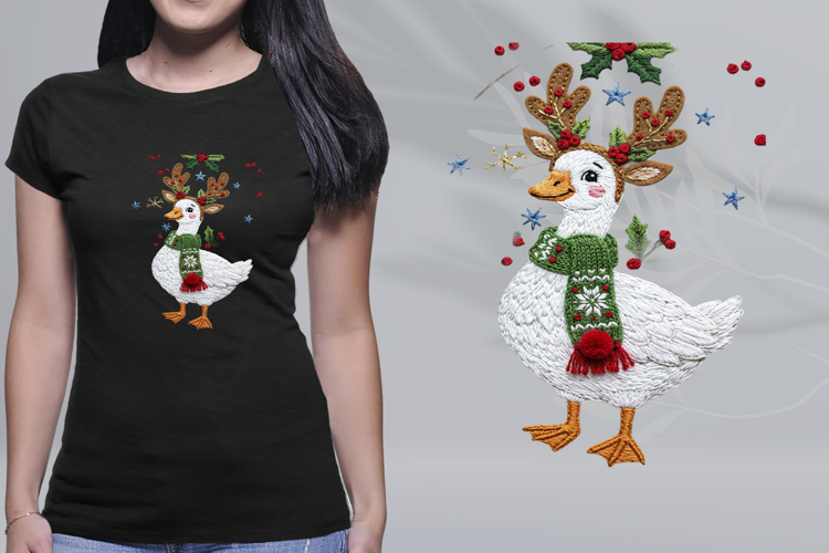 Embroidered Reindeer Goose Christmas Scarf PNG