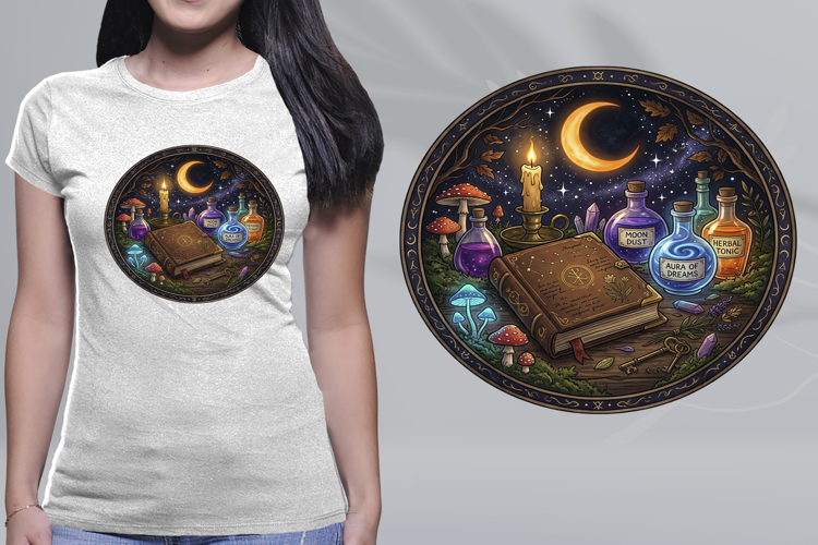 Witchy Magic Spellbook Potion Bottles Moon PNG