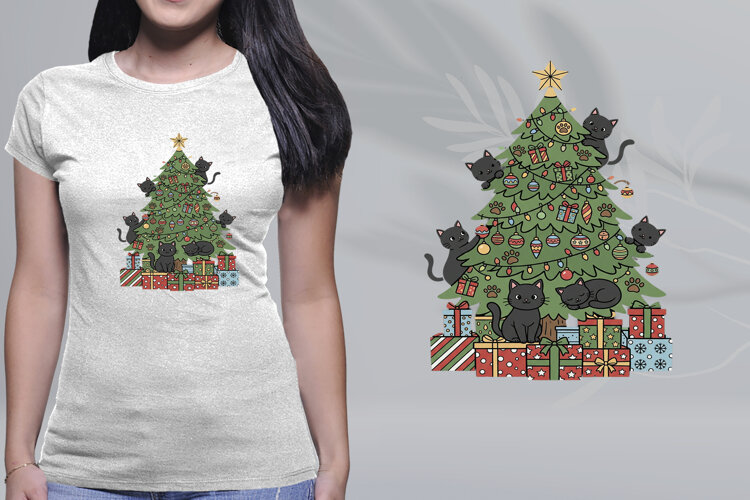 Cute Black Cats Christmas Tree Holiday PNG example image 1