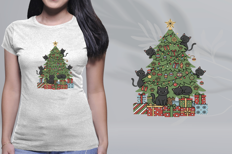 Cute Black Cats Christmas Tree Holiday PNG