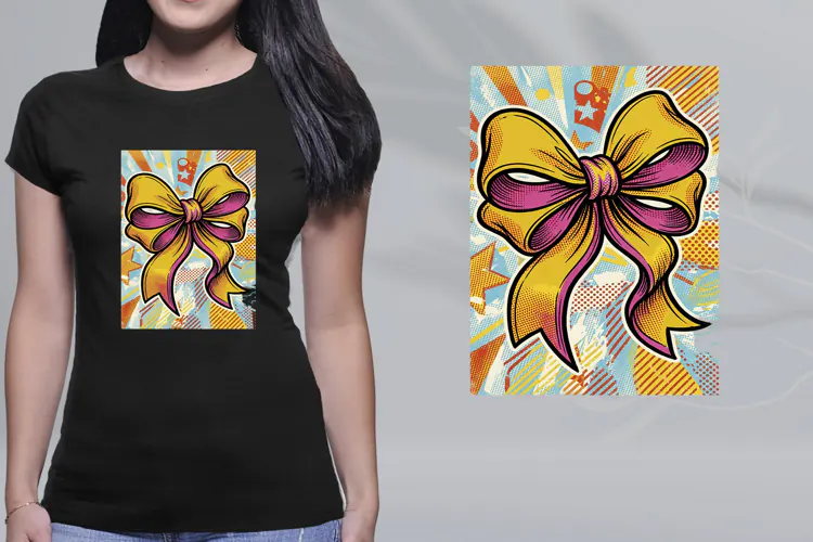 Pop Art Yellow Pink Ribbon Bow PNG Retro Comic Sublimation