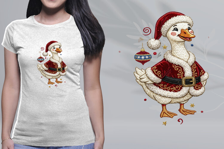 Embroidered Santa Goose Christmas Suit PNG example image 1