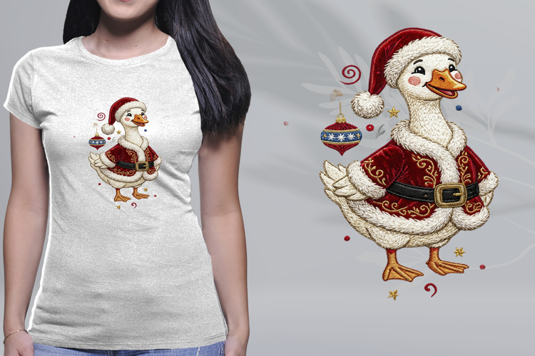 Embroidered Santa Goose Christmas Suit PNG