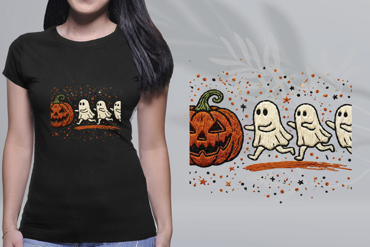 Embroidered Parade Ghosts Pumpkin Halloween PNG