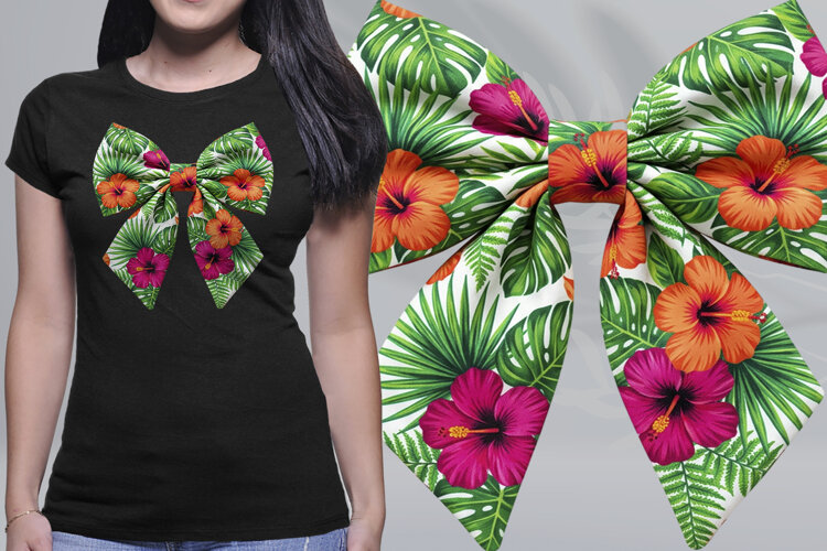 Tropical Hibiscus Bow Coquette Summer PNG example image 1