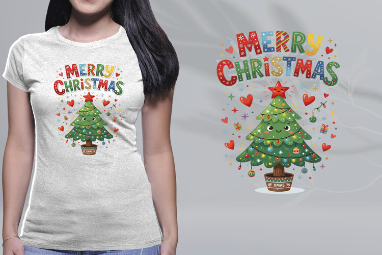 Cute Christmas Tree Kawaii Merry Christmas PNG example image 1