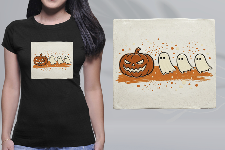 Retro Ceramic Tile Halloween Pumpkin Ghosts PNG