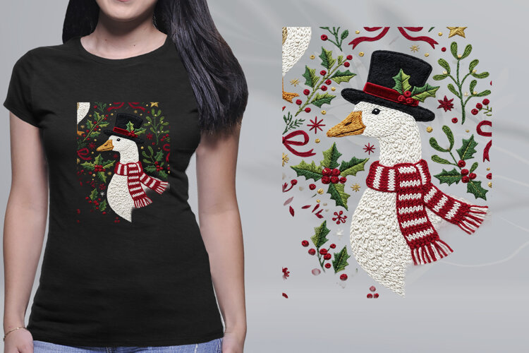 Embroidered Christmas Goose Top Hat Scarf PNG example image 1