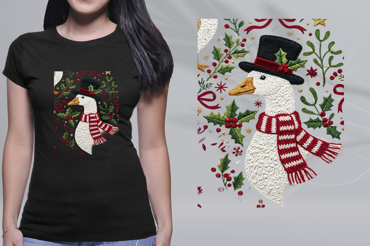 Embroidered Christmas Goose Top Hat Scarf PNG