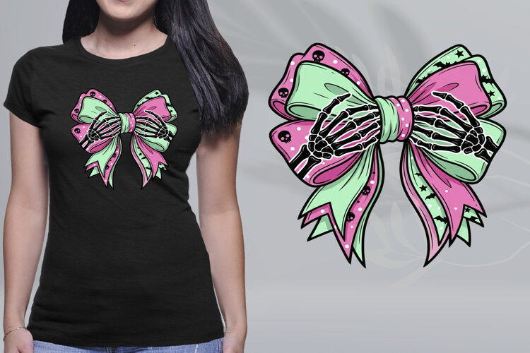 Pastel Goth Skeleton Hands Bow Halloween Ribbon PNG example image 1