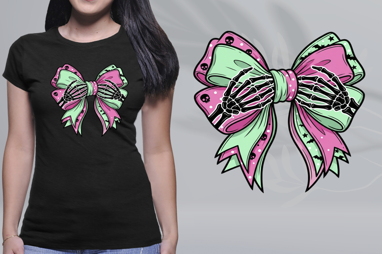 Pastel Goth Skeleton Hands Bow Halloween Ribbon PNG
