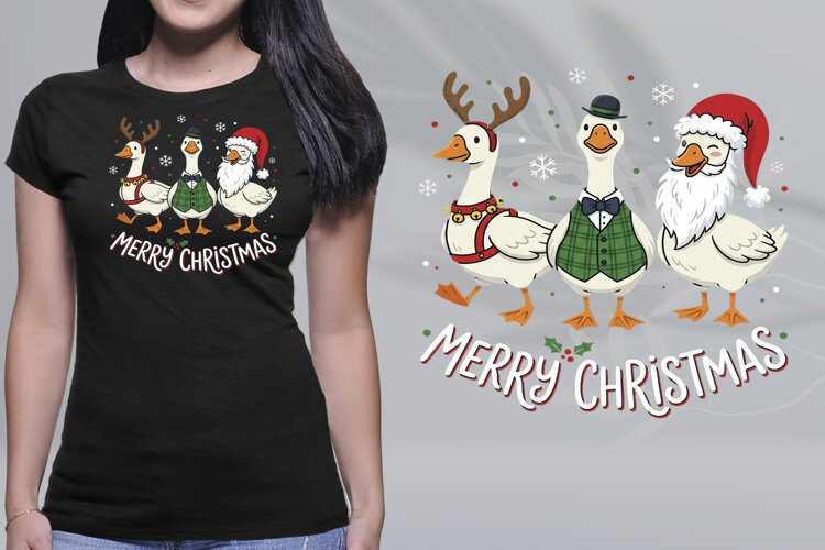 Merry Christmas Geese Santa Reindeer Vest PNG example image 1