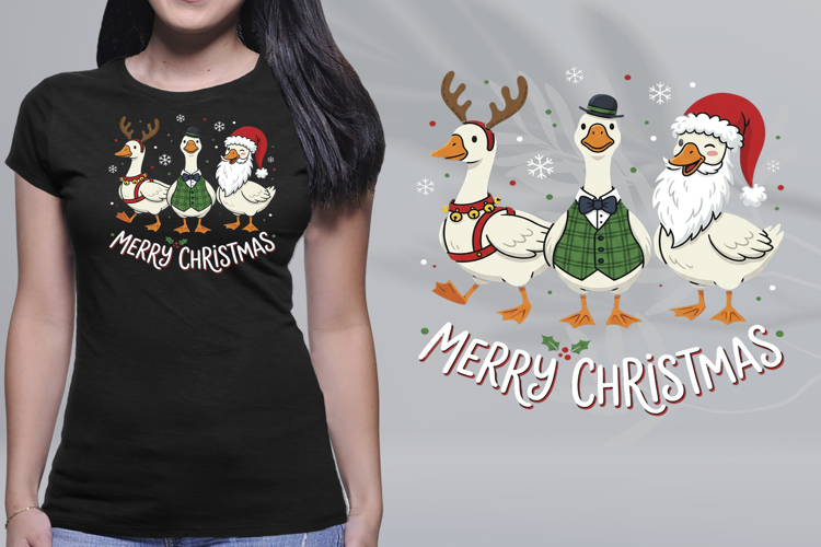 Merry Christmas Geese Santa Reindeer Vest PNG